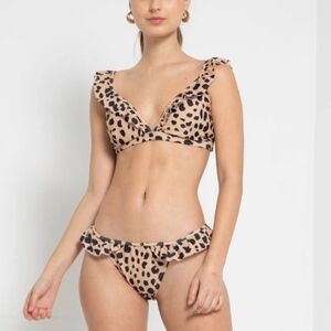 Marina West Swim Leopard Print Bikini with Ruffle Accents Womens Size Medium